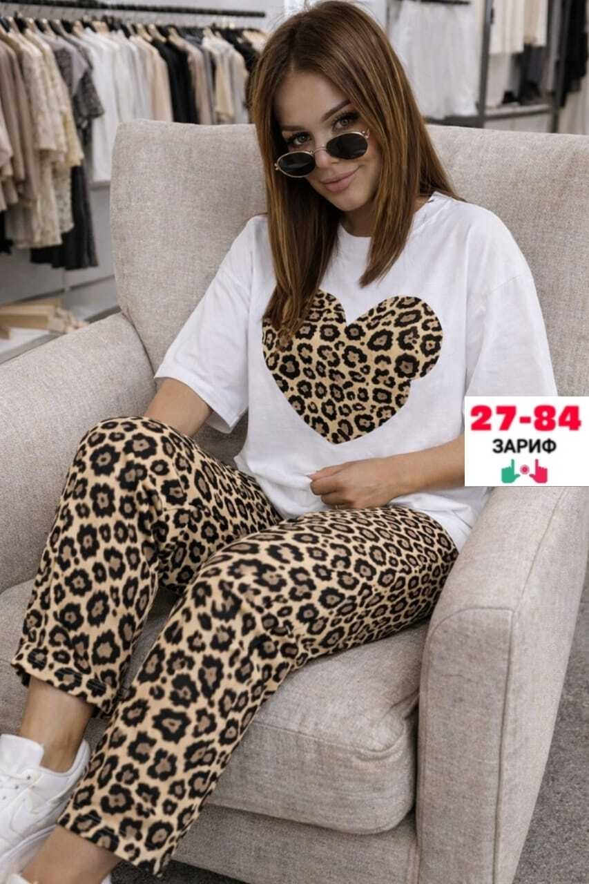 пижама женская,комплект пижама,костюм домашний со штанами трикотажный леопардовый streamlove 362331016,пижама домашний костюм,пижама со штанами домашняя леопардовая больших размеров streamlove