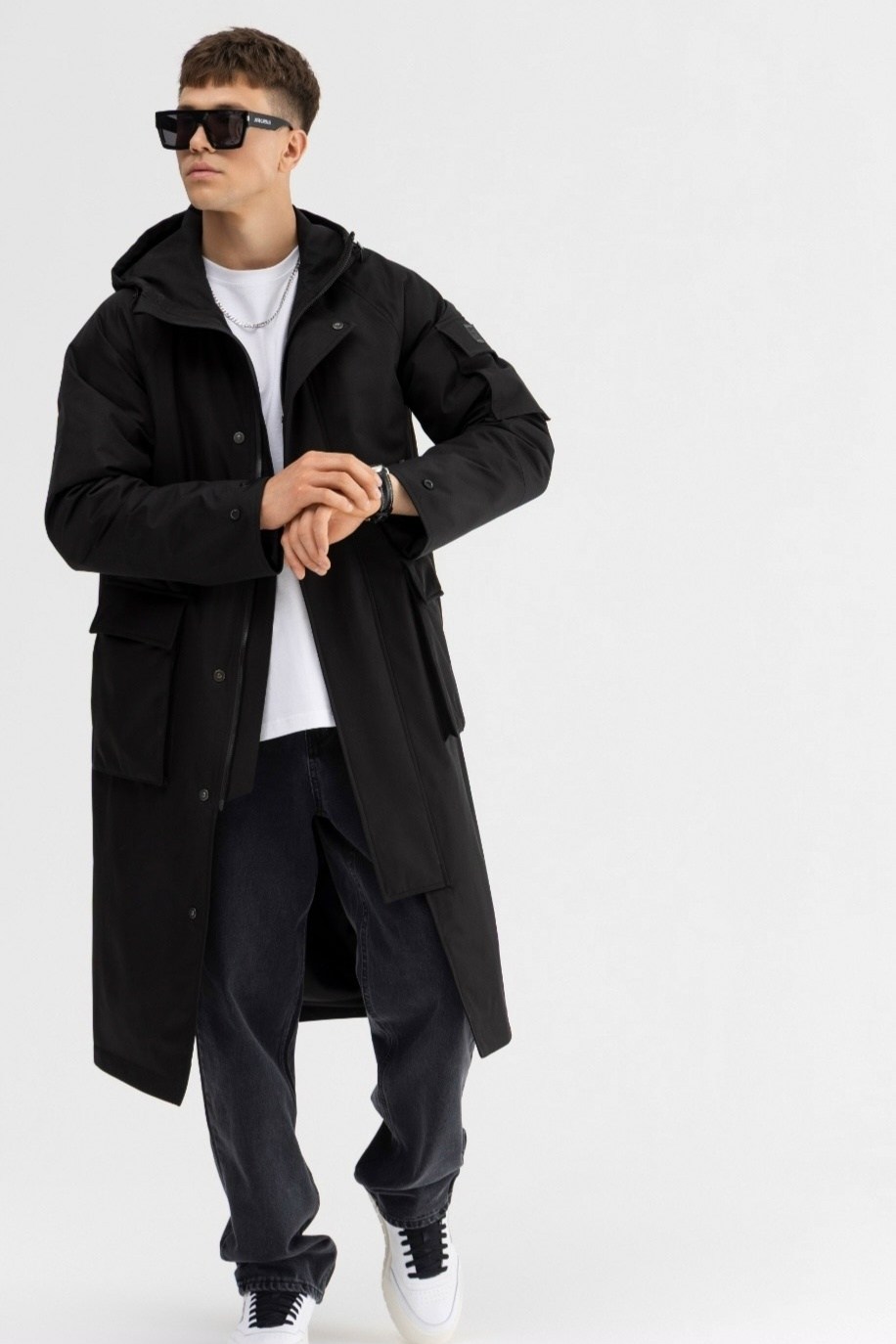 плащ мужской черный,плащи мужские,плащ мужской hoops арт. 93177,черное пальто мужское,куртка пальто