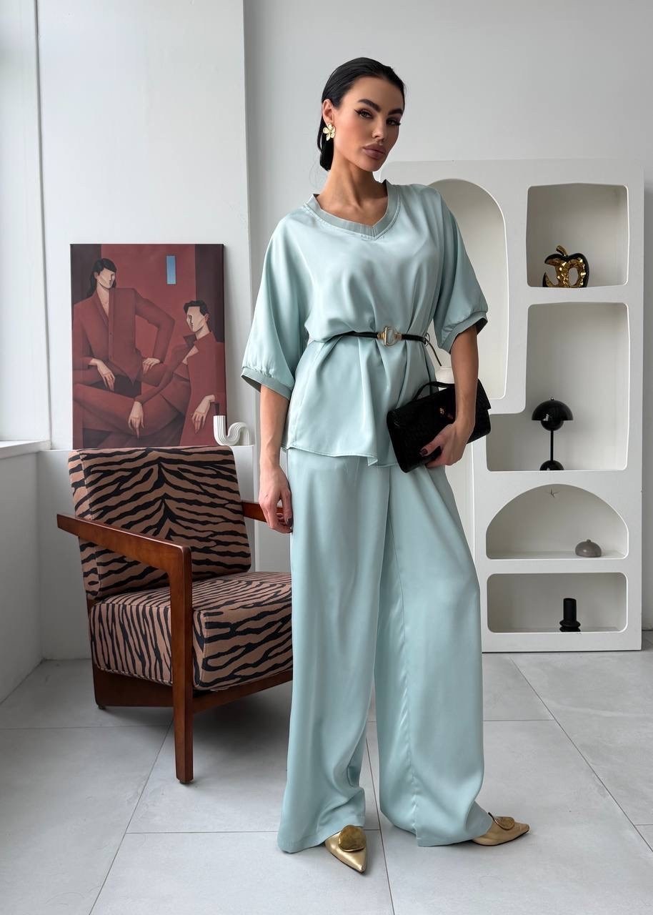 шелковый костюм в пижамном стиле с брюками shokh,шелковый костюм в пижамном стиле с брюками shokh 180097684,костюм с брюками,шелковый брючный костюм,костюм с брюками палаццо