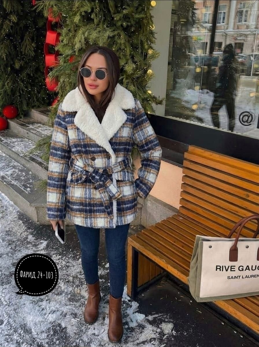 пальто в клетку демисезонное,пальто демисезонное короткое полупальто,полупальто в клетку,пальто в клетку демисезонное с мехом asl shop,дублёнка с пушистым воротником и клетчатой расцветкой