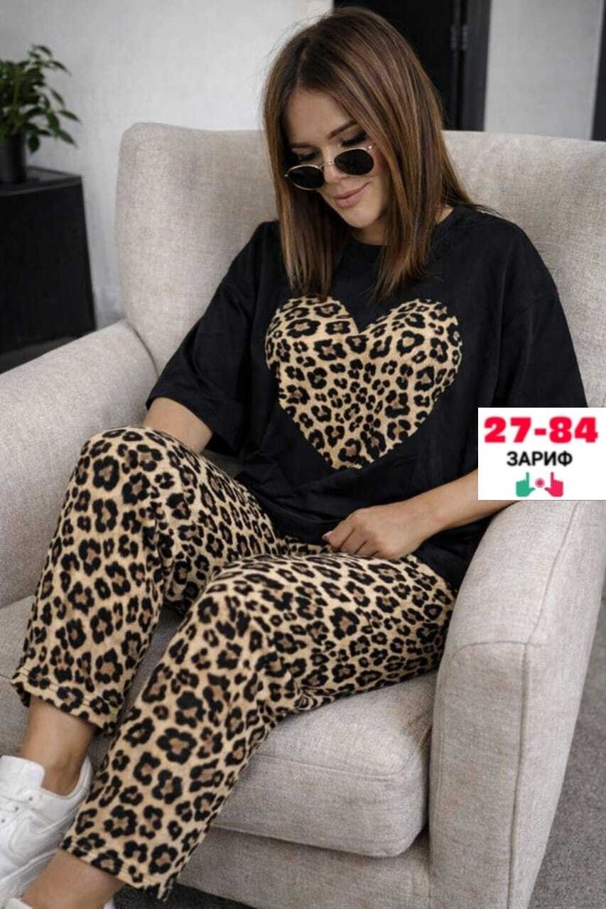 пижама женская,комплект пижама,костюм домашний со штанами трикотажный леопардовый streamlove 362331016,пижама домашний костюм,пижама со штанами домашняя леопардовая больших размеров streamlove