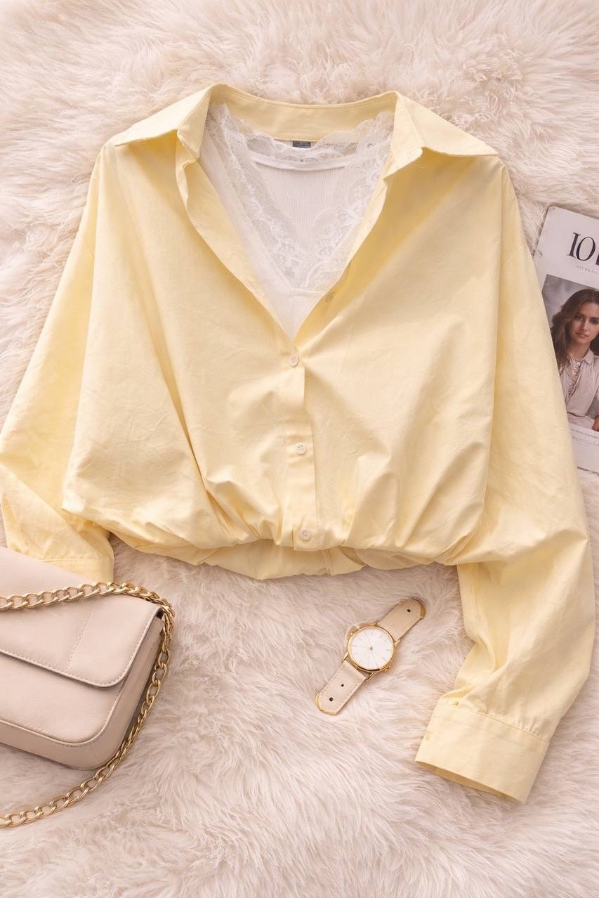 желтая рубашка,рубашка женская,рубашка женская укороченная,повседневная блуза,желтая блузка