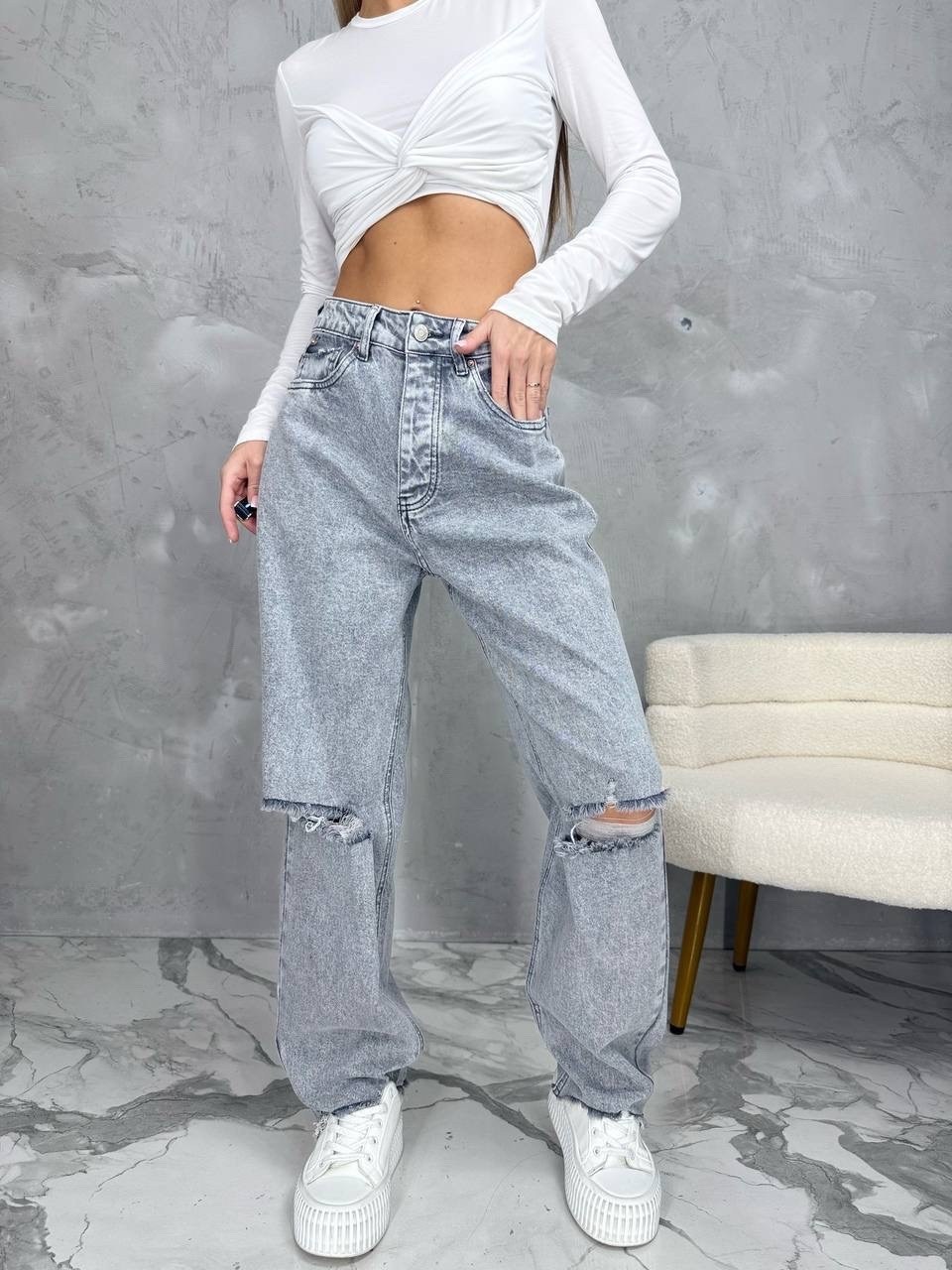 джинсы прямые палаццо рваные sena denim,джинсы женские широкие,джинсы палаццо,джинсы прямые палаццо с разрезами рваные sena jeans,джинсы широкие