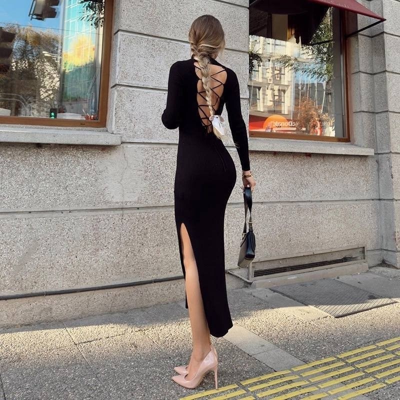 платье с открытой спиной,стильное платье,модное платье,повседневные платья,черное платье