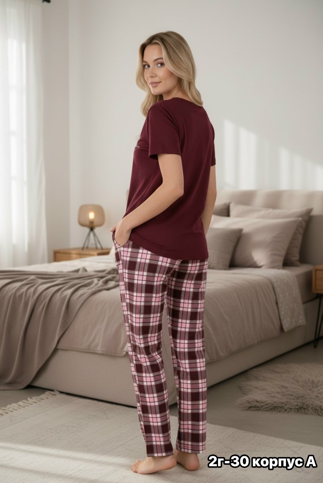 пижама женская,пижама с брюками "ушастик" бордовый для женщин,женская пижама с брюками,пижама домашний костюм,пижама для женщин