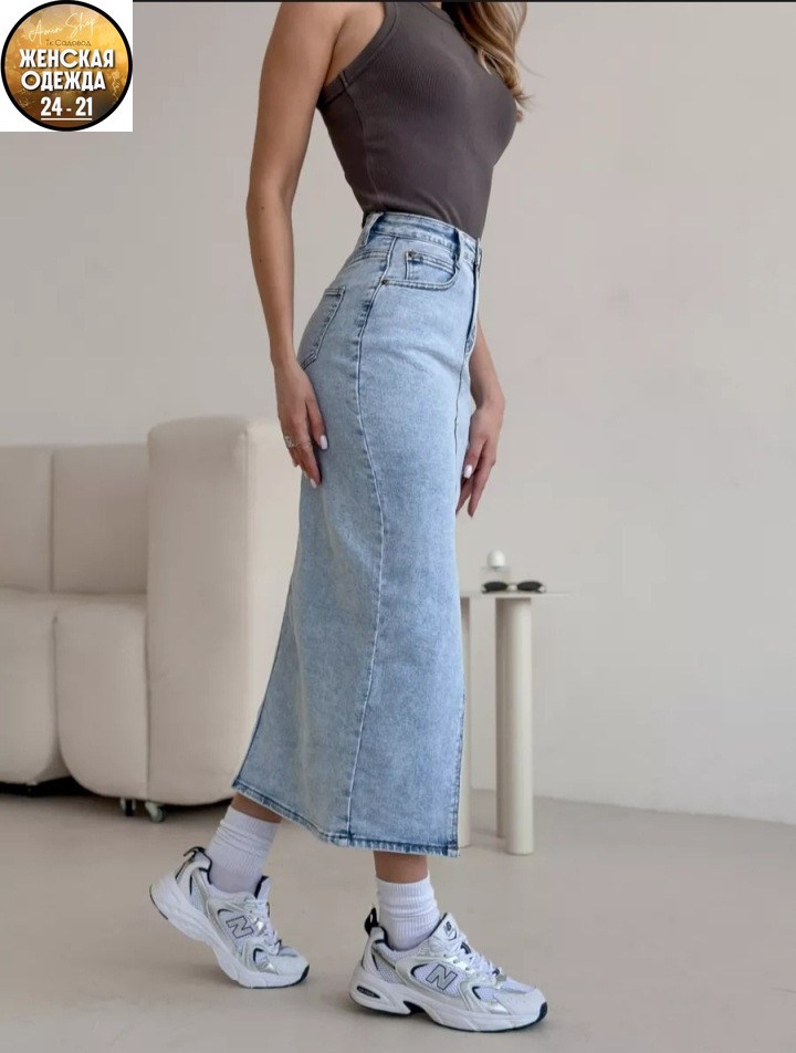 модели джинсовых юбок,джинсовая юбка,юбка джинс,джинсовая юбка макси с разрезом спереди,юбка джинсовая миди с разрезом katrin-trend