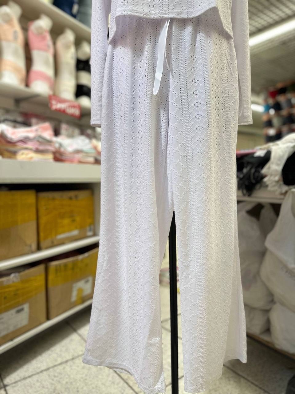 пижама для женщин,женская пижама,пижама женская комплект,пижама со штанами белая,пижама жeнская со штанами