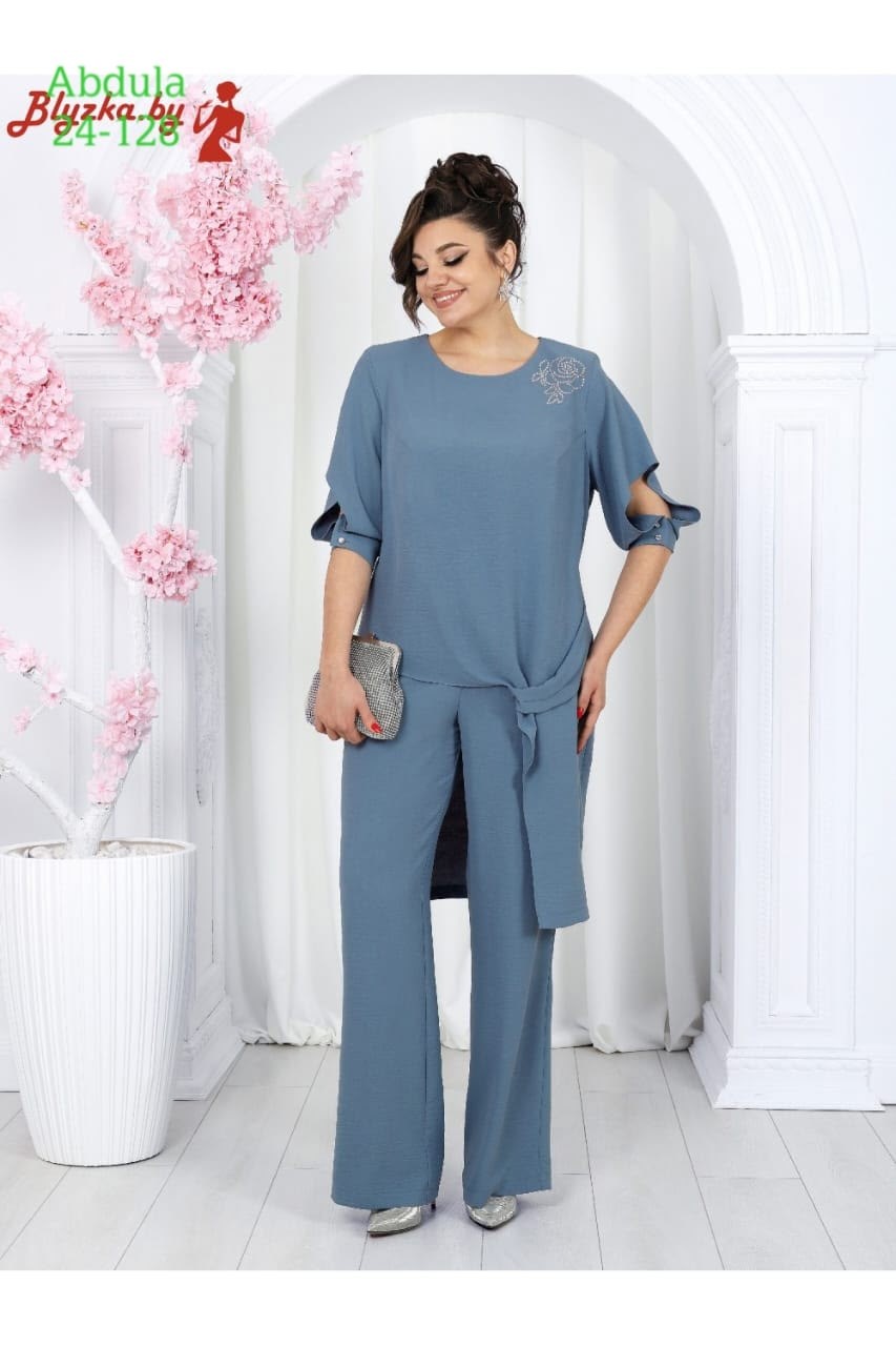 брючный костюм нинель шик 6051 синий двойка,брючный костюм нинель шик 6066 синий тройка,брючный костюм ninele арт: 6051,комплект брючный ninele 6051 синий,брючный комплект ninele 6066 василек