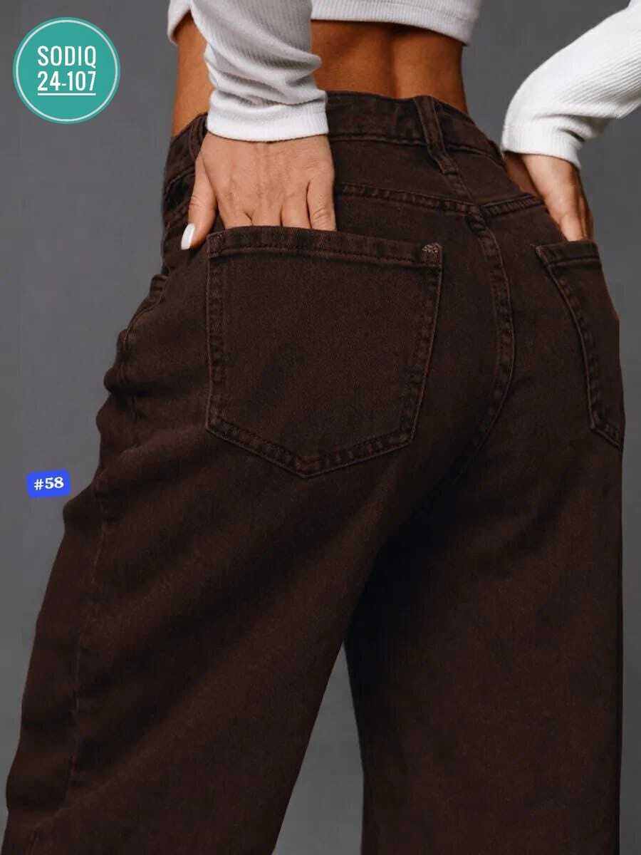 джинсы свободного кроя balloon fit bershka темно-коричневый,джинсы женские широкие,широкие джинсы,джинсы-бочки bershka коричневый,мешковатые джинсы-бочки bershka коричневый