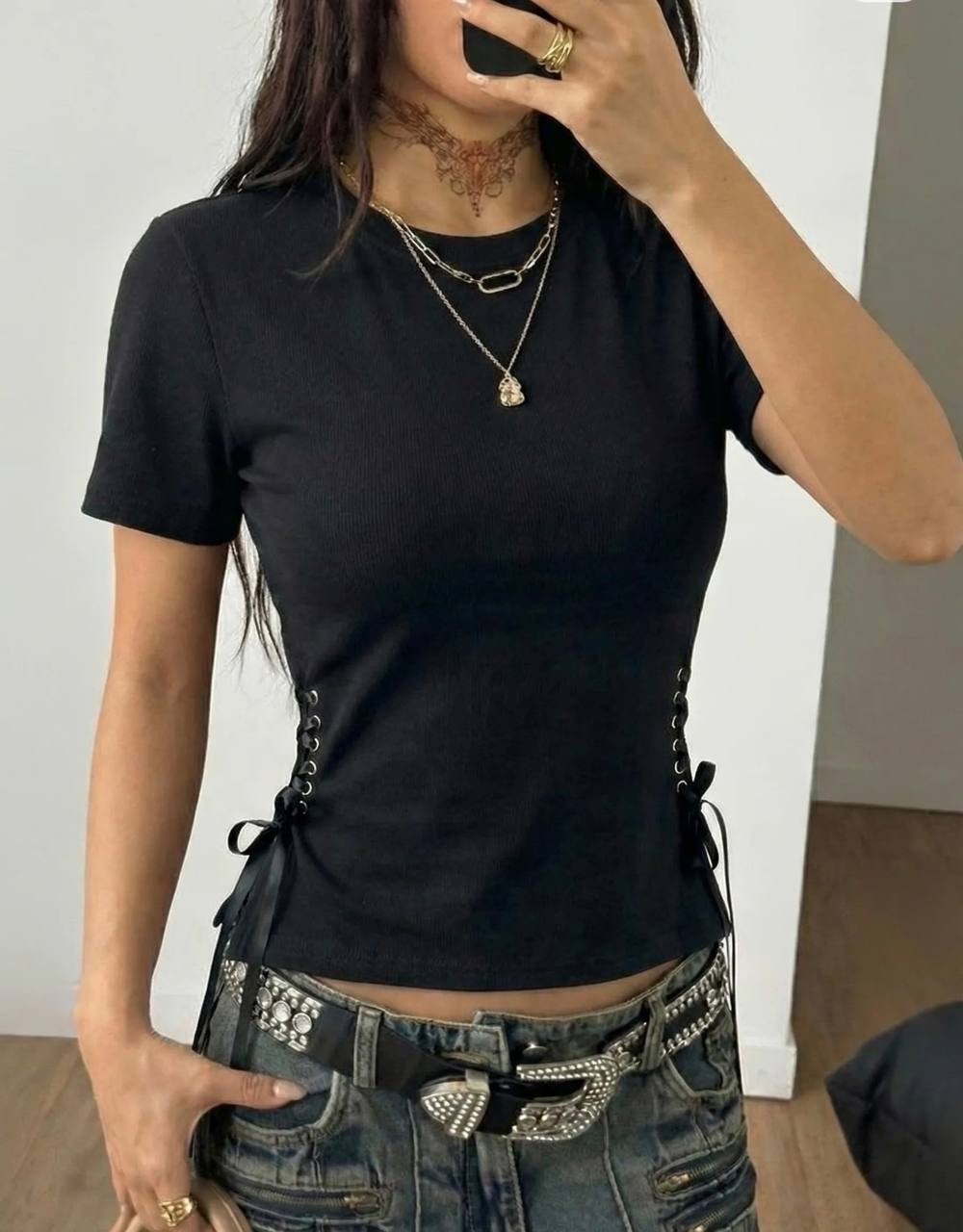 женская футболка,футболки и топы,женские топы,футболка со шнурками,футболка на шнуровке