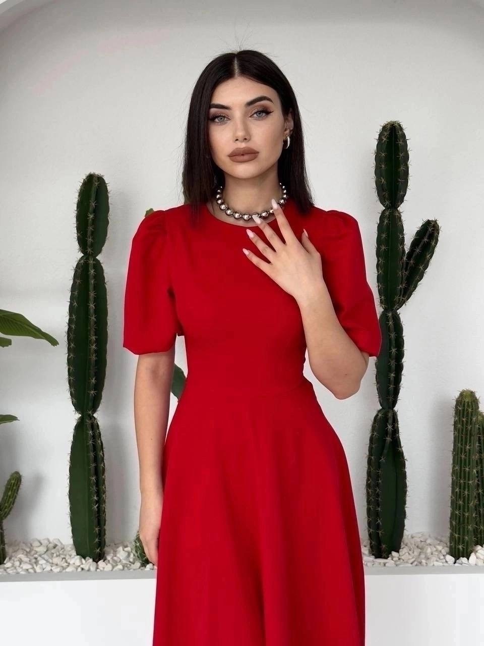 платье миди,платье миди с рукавами-фонариками,платье,платье красное,женское платье