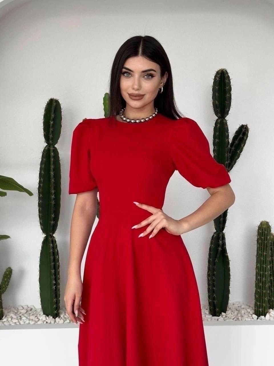 платье миди,платье миди с рукавами-фонариками,платье,платье красное,женское платье