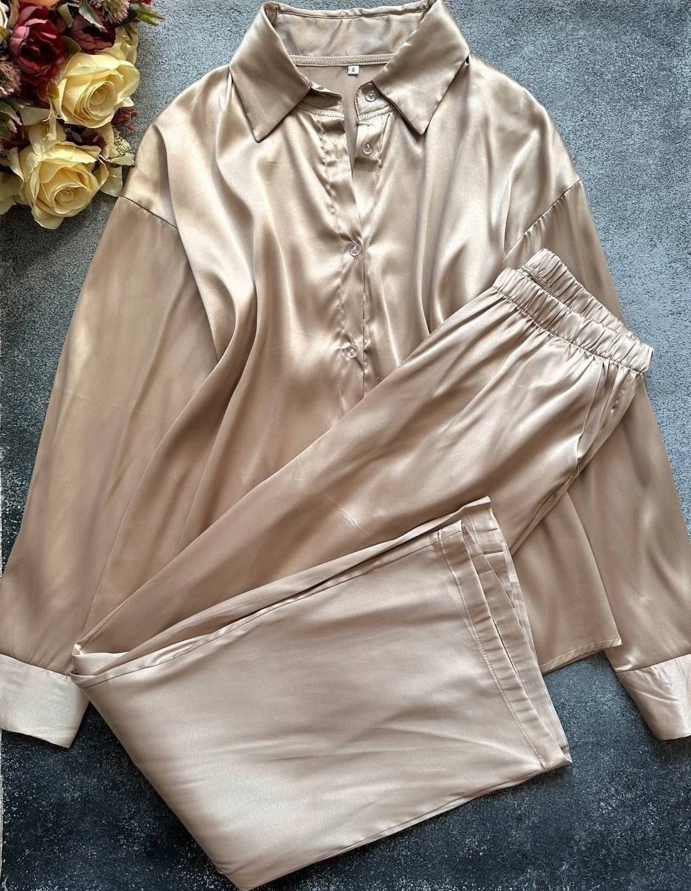 шелковый костюм,пижама для женщин,бежевый брючный костюм женский,атласный костюм,атласный брючный костюм