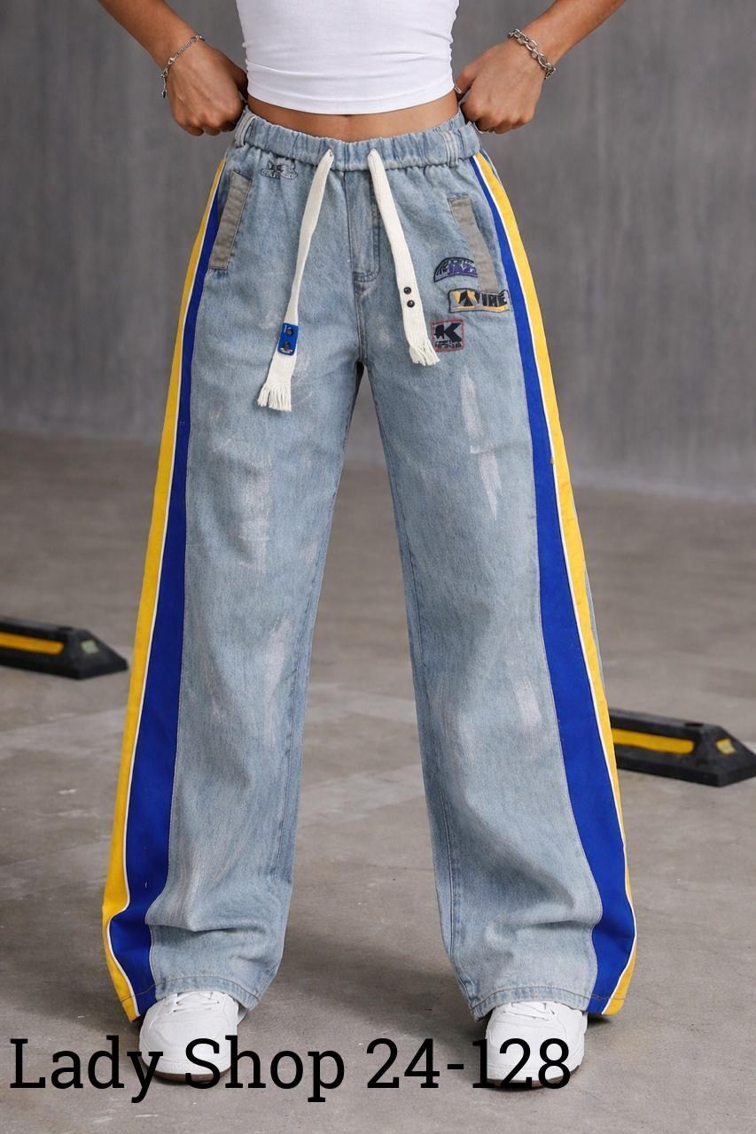джинсы широкие,брюки джинсы,джинсы женские,комбинированные джинсы,джинсы с лампасами