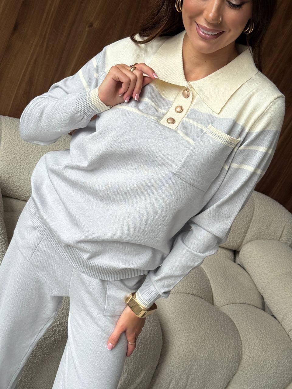 трикотажный костюм с брюками и кофтой в полоску aisha comfort,трикотажный костюм,трикотажный костюм женский,костюм женский вязаный,костюм женский кофта и штаны one size 42-46 арт. 1232953