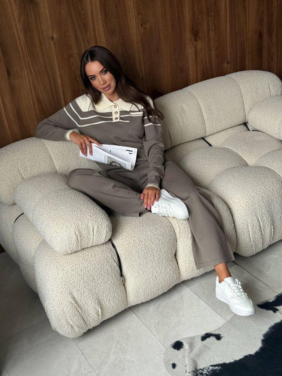 трикотажный костюм с брюками и кофтой в полоску aisha comfort,трикотажный костюм,трикотажный костюм женский,костюм женский вязаный,костюм женский кофта и штаны one size 42-46 арт. 1232953