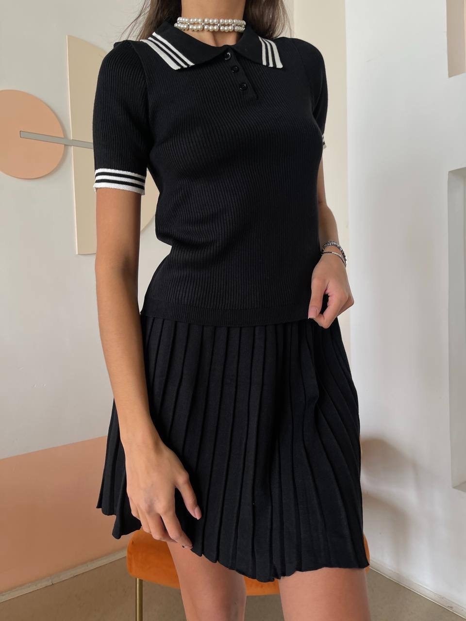 костюм двойка трикотажное с юбкой,костюм-двойка с юбкой,стильная кофта,костюм двойка с юбкой и топом трикотаж k.s. цвет черный,костюм двойка с юбкой и топом трикотаж k.s 375592400