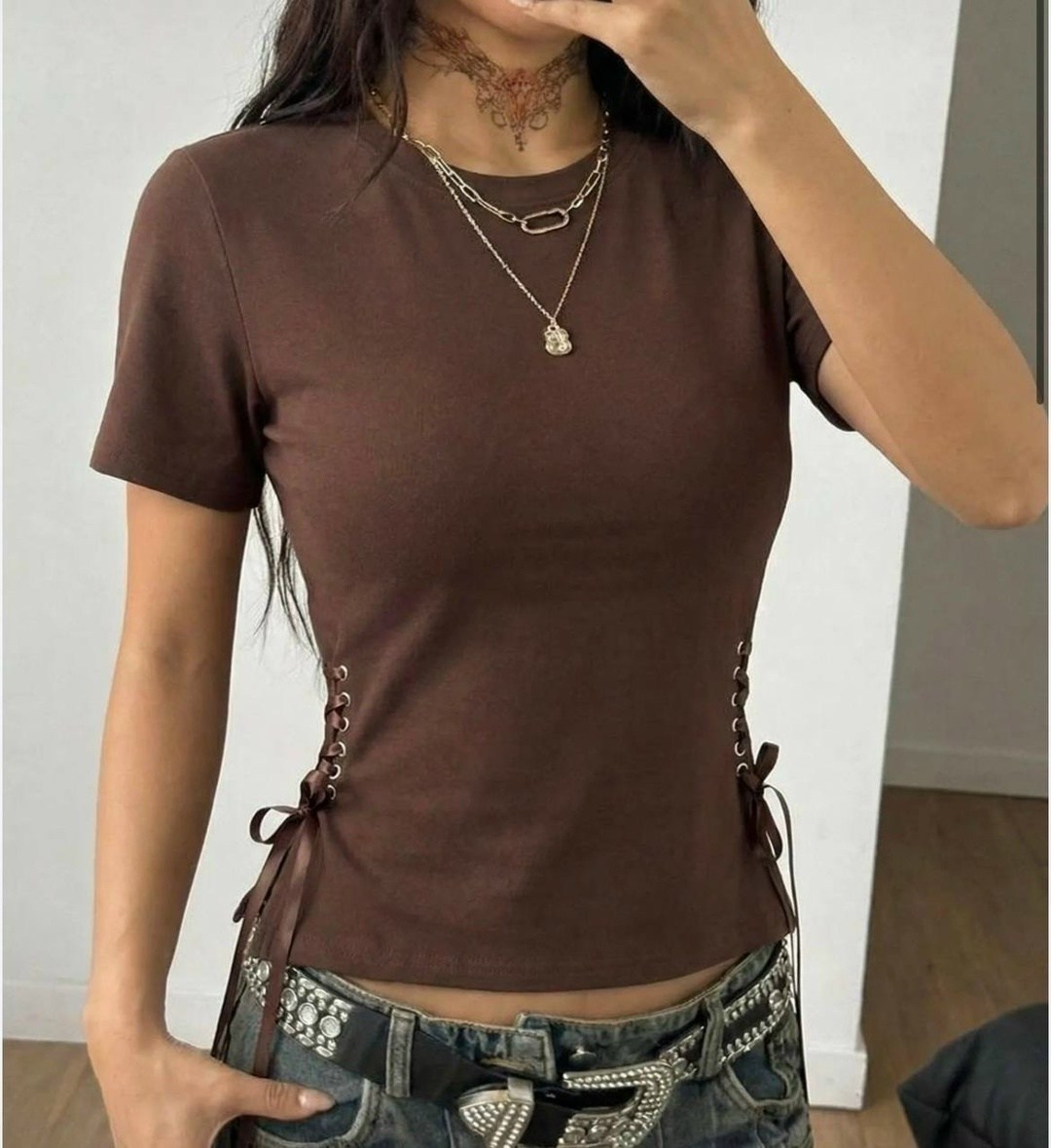 женская футболка,футболки и топы,женские топы,футболка со шнурками,футболка на шнуровке