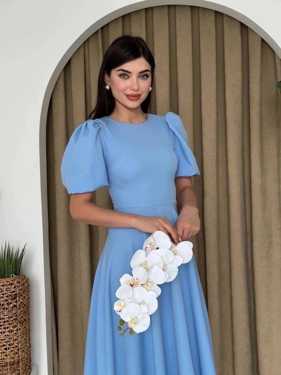 платье миди,женское платье,элегантное платье,голубое платье,платье