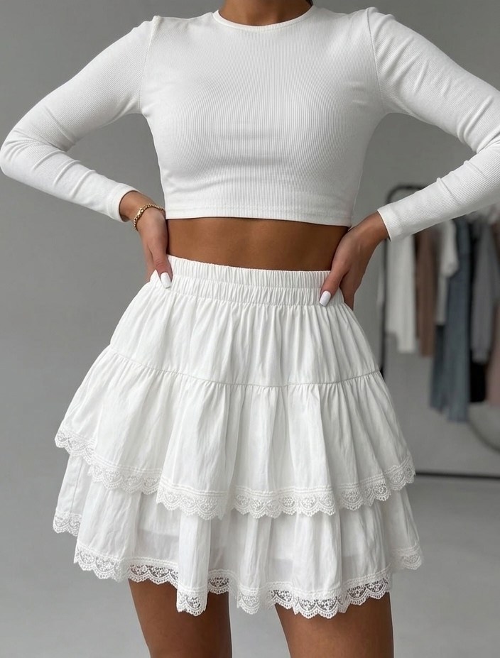 короткая белая юбка,юбка,юбка белая,юбка с оборками,юбка белая мини