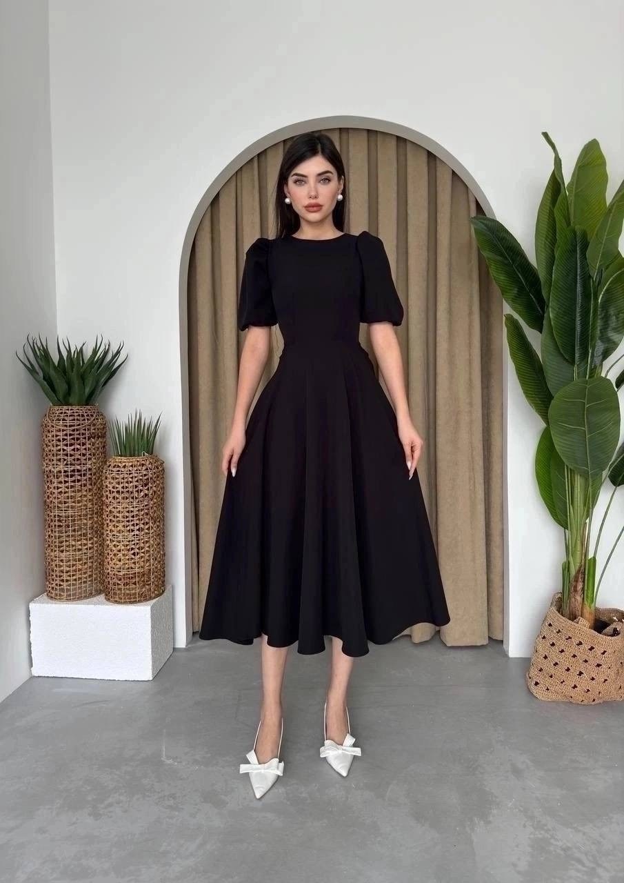 элегантное платье,платье,платье миди,платье миди с рукавами,платье миди с рукавом фонарик