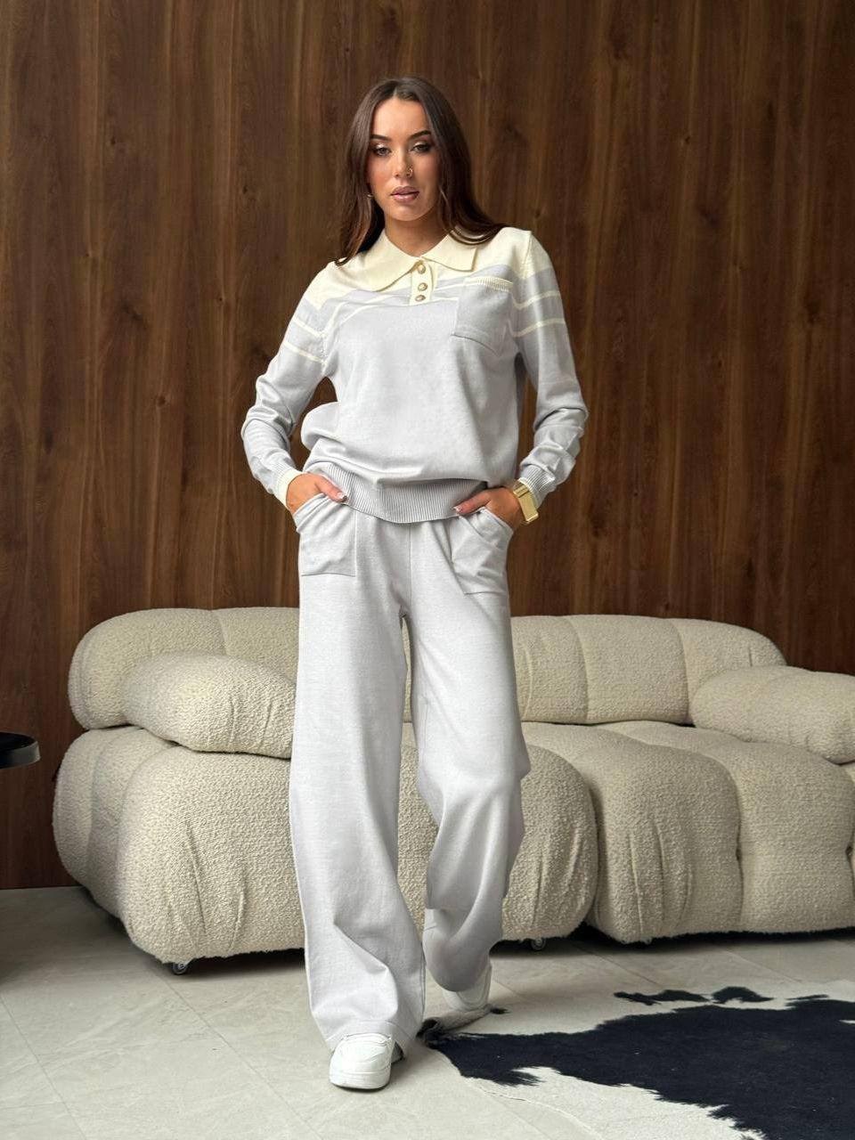 трикотажный костюм с брюками и кофтой в полоску aisha comfort,трикотажный костюм,трикотажный костюм женский,костюм женский вязаный,костюм женский кофта и штаны one size 42-46 арт. 1232953