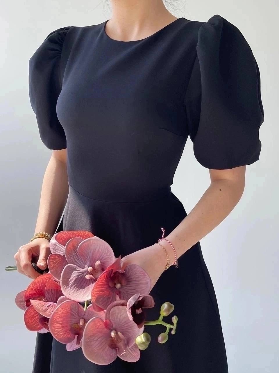 элегантное платье,платье,платье миди,платье миди с рукавами,платье миди с рукавом фонарик