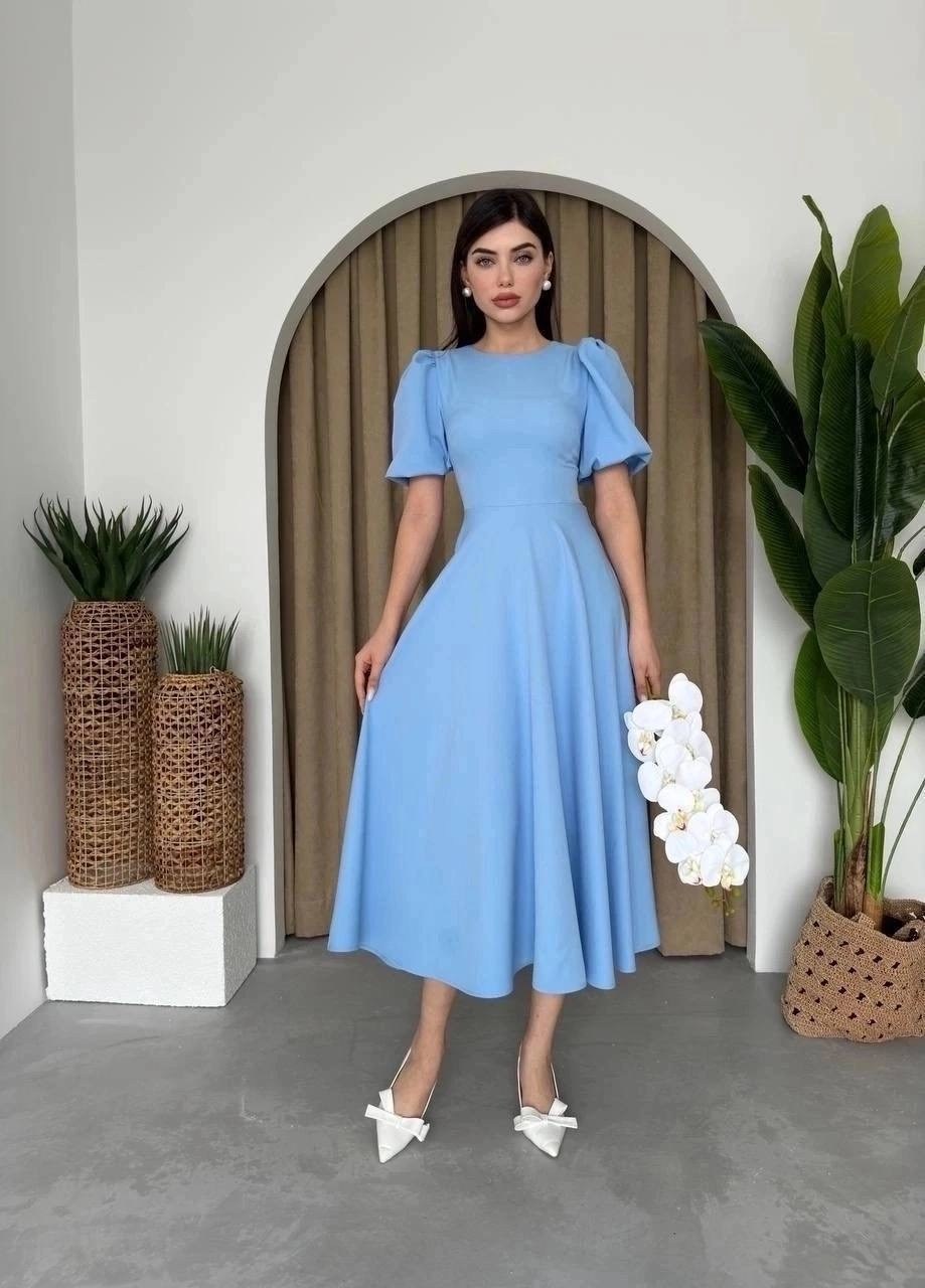 платье миди,женское платье,элегантное платье,голубое платье,платье