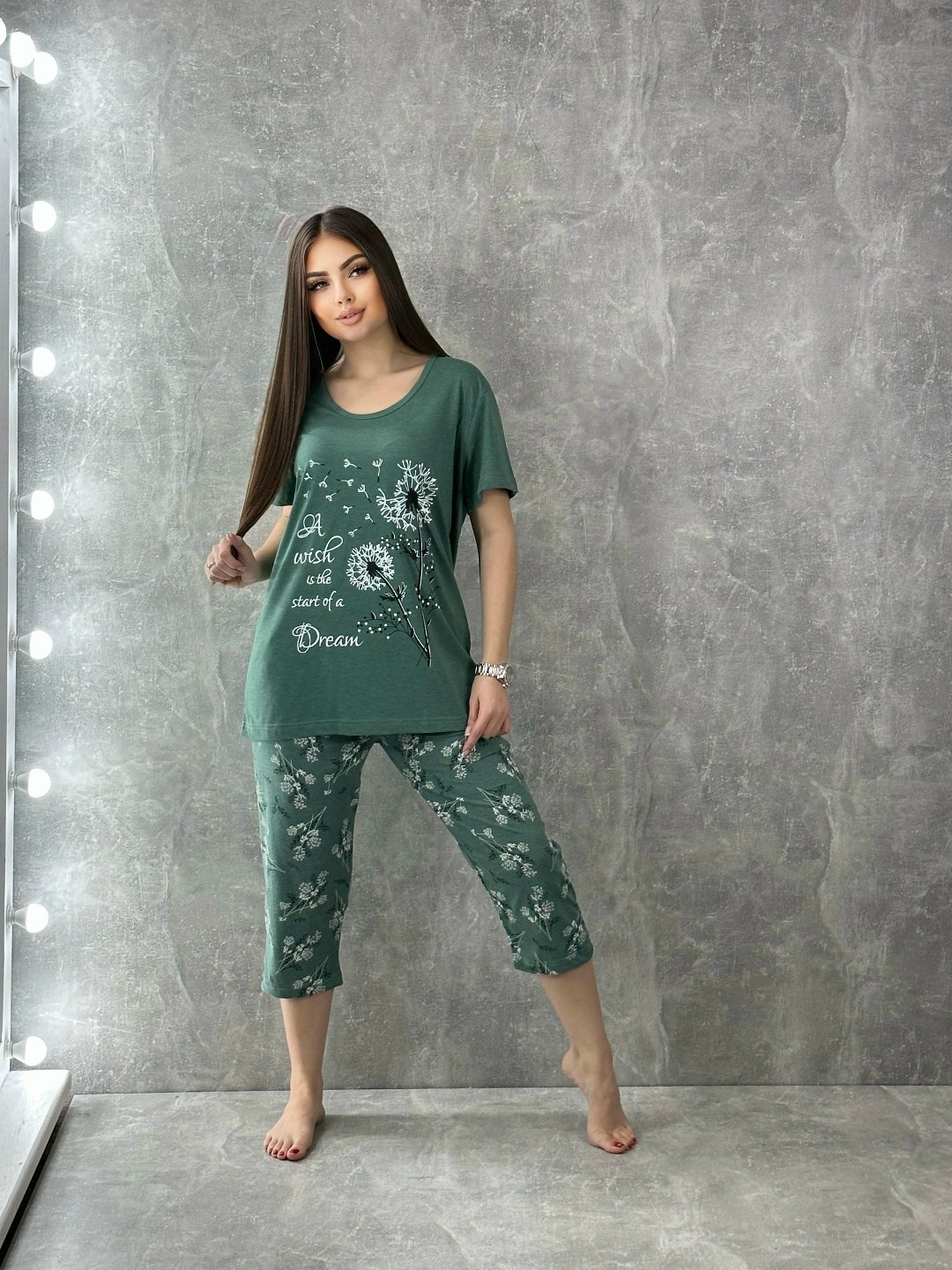 пижама женская,пижама с бриджами женская,пижама зеленая,домашний костюм пижама с бриджами,пижама dommix одежда для дома