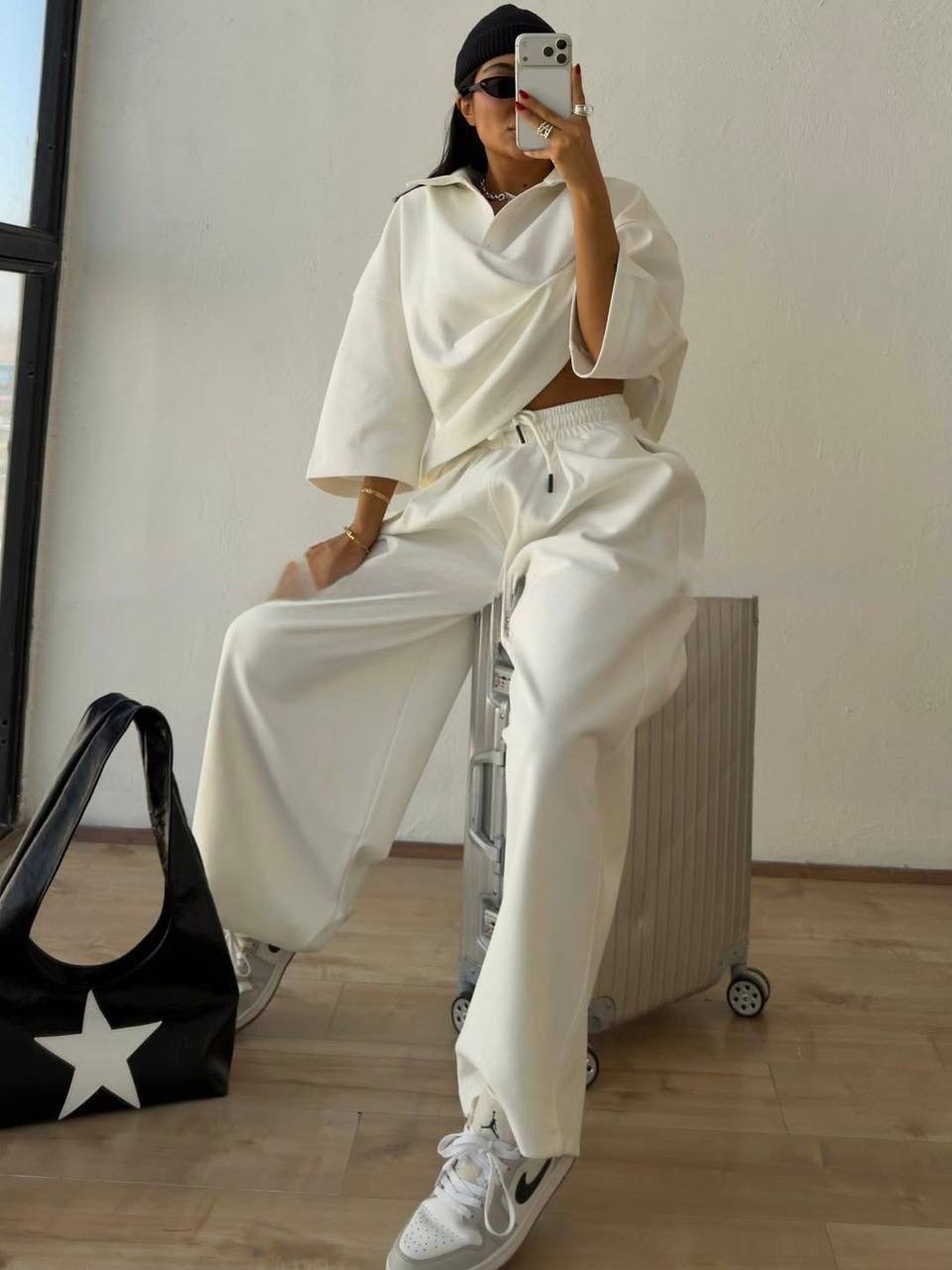 трикотажные костюмы,костюм женский,костюм белый,костюм свободного кроя,спортивная одежда для женщин