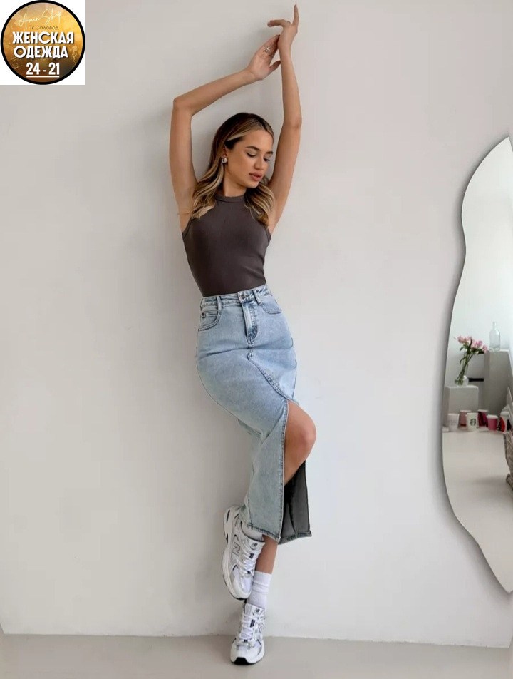 модели джинсовых юбок,джинсовая юбка,юбка джинс,джинсовая юбка макси с разрезом спереди,юбка джинсовая миди с разрезом katrin-trend
