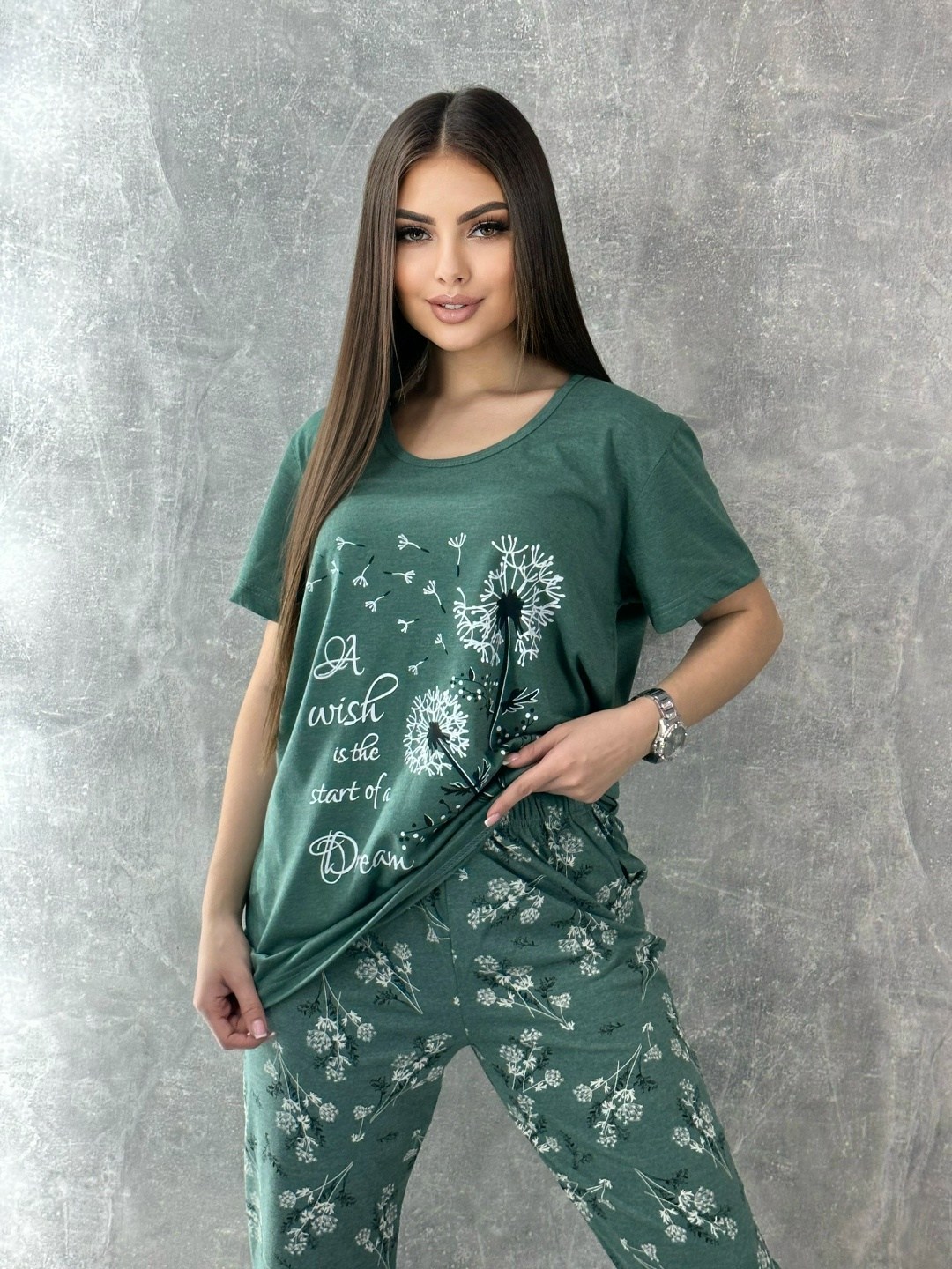 пижама женская,пижама с бриджами женская,пижама зеленая,домашний костюм пижама с бриджами,пижама dommix одежда для дома