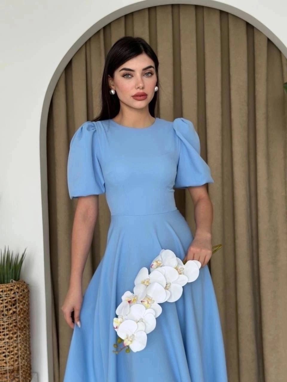 платье миди,женское платье,элегантное платье,голубое платье,платье