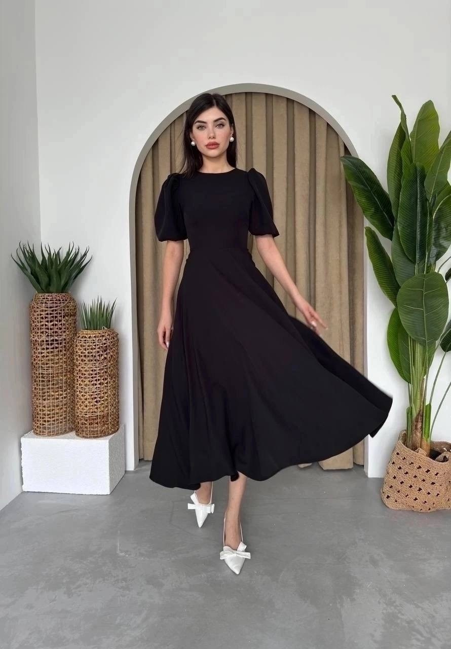 элегантное платье,платье,платье миди,платье миди с рукавами,платье миди с рукавом фонарик