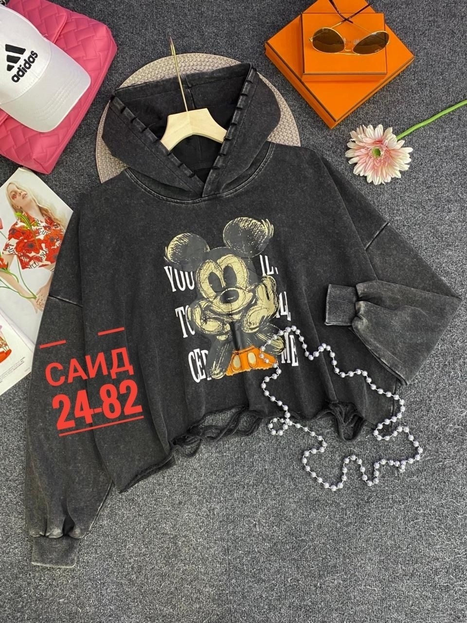 худи женское с капюшоном оверсайз серое варенка мики маус yunaz,женская кофта,толстовка,толстовка женская,толстовки худи