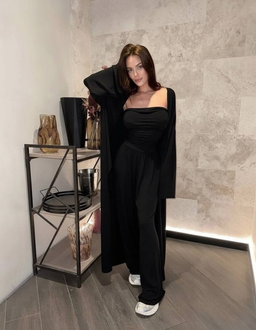 брючный костюм,костюм тройка (кардиган + топ + брюки) цвет черный,костюм тройка (кардиган + топ + брюки),,женский костюм