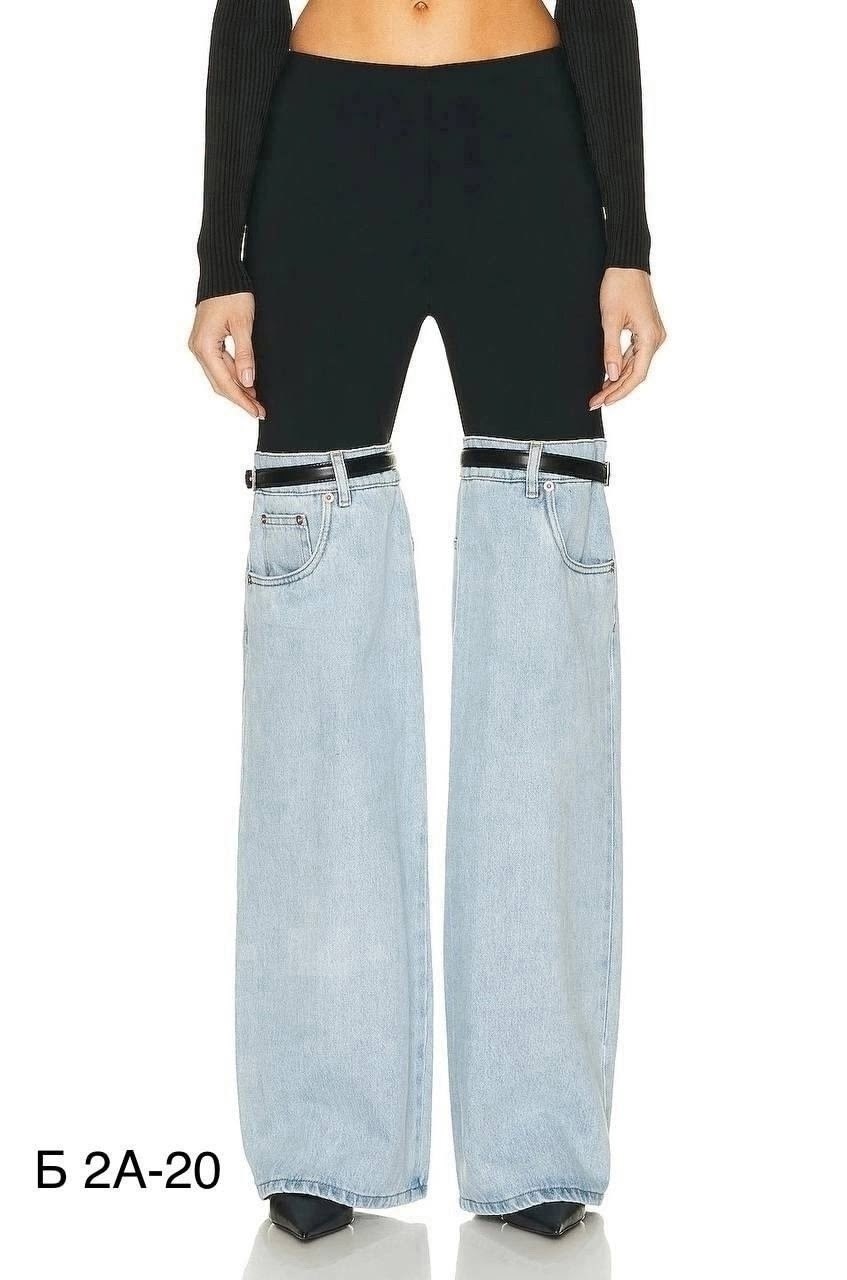 женские джинсовые брюки twotwinstyle,комбинированные джинсы,джинсы модные комбинированные,брюки bpn женские джинсовые с высокой талией,джинсовые брюки