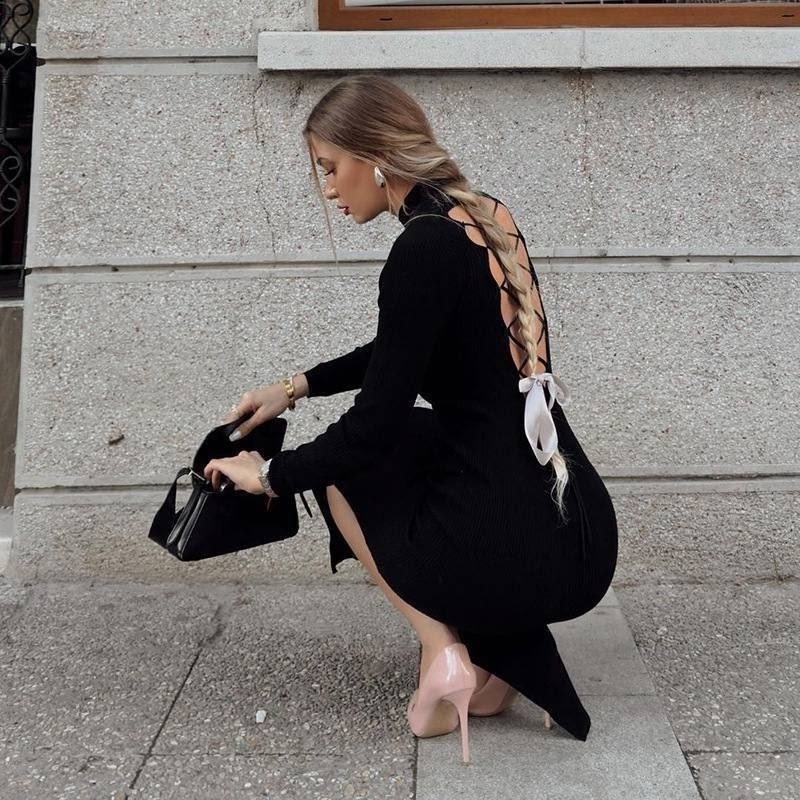 платье с открытой спиной,стильное платье,модное платье,повседневные платья,черное платье