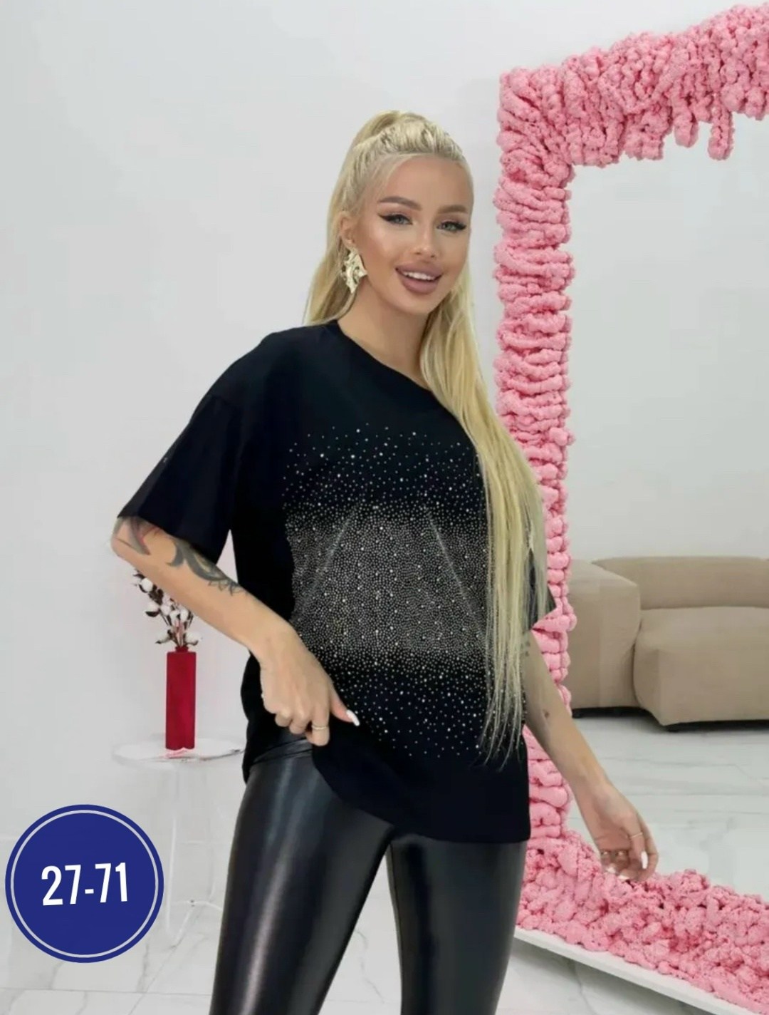 женская футболка со стразами,футболка оверсайз со стразам,базовая футболка со стразами оверсайз туника черная abidov style,базовая футболка со стразами оверсайз,футболка женская