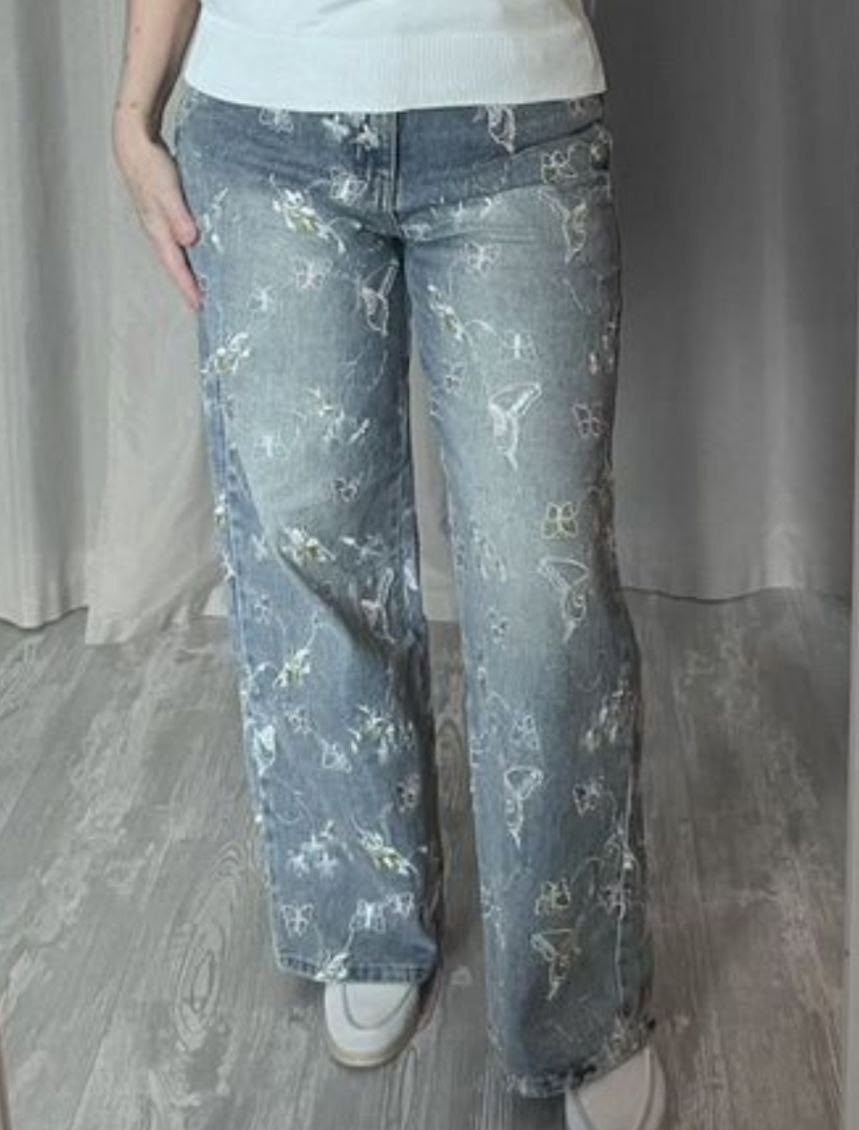 джинсы с принтом,модные джинсы,широкие джинсы,джинсовые брюки,джинсы повседневные
