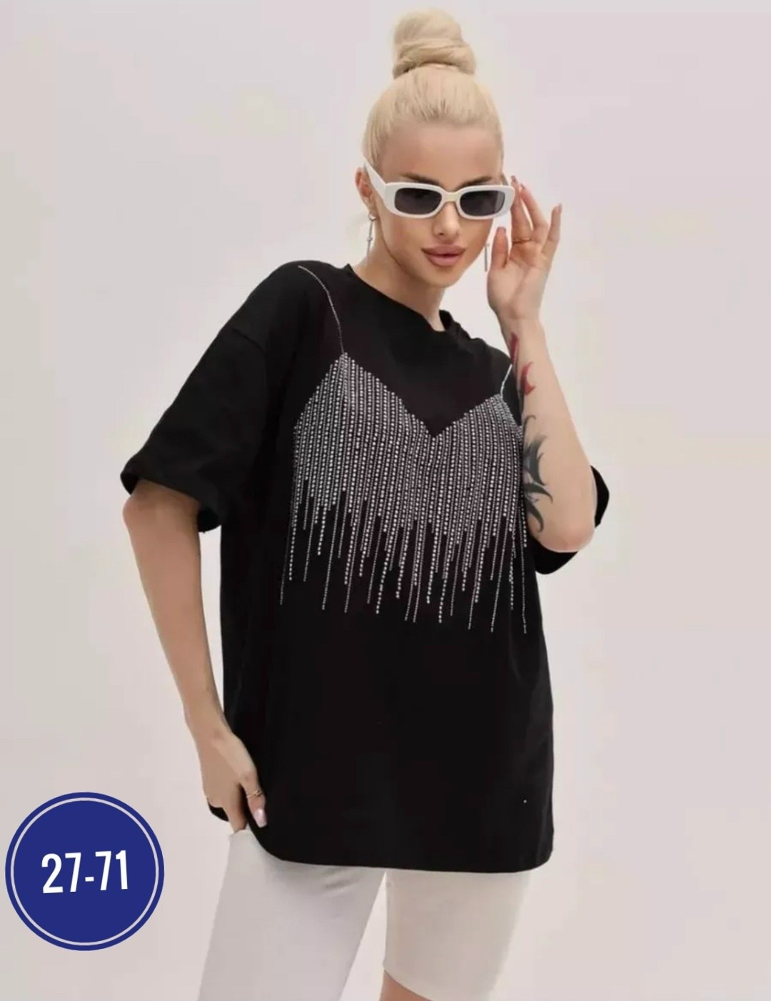 женская футболка со стразами,футболка оверсайз со стразам,базовая футболка со стразами оверсайз туника черная abidov style,базовая футболка со стразами оверсайз,футболка женская