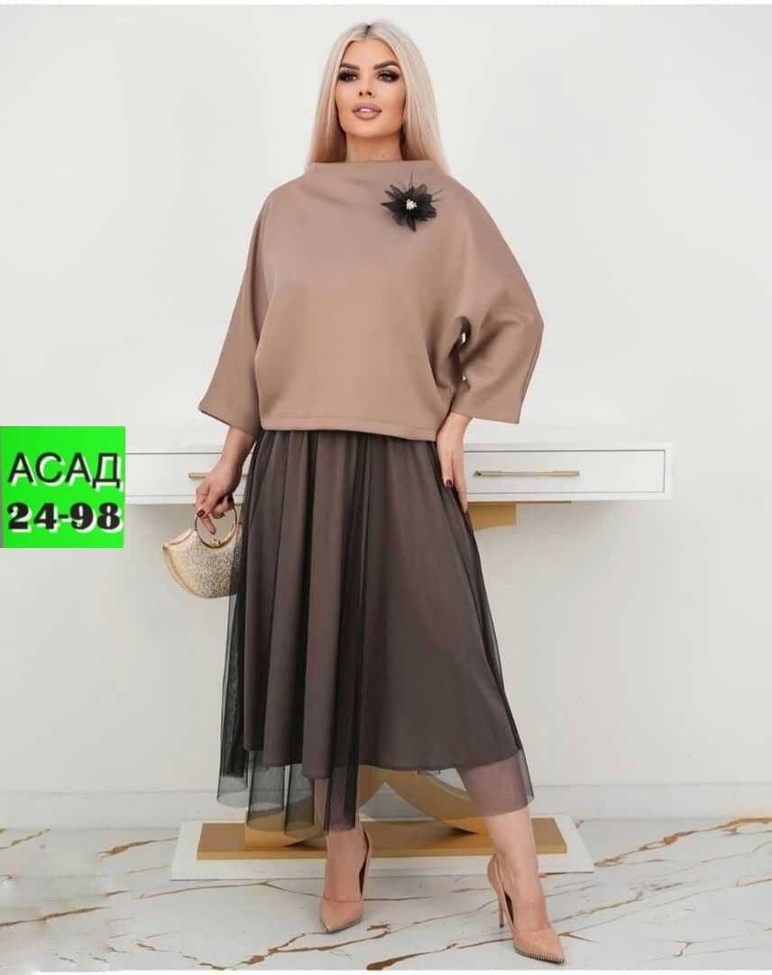 костюм женский,костюм с юбкой,женский нарядный костюм с юбкой,костюм с фатиновой юбкой и свободным джемпером,женский костюм с юбкой