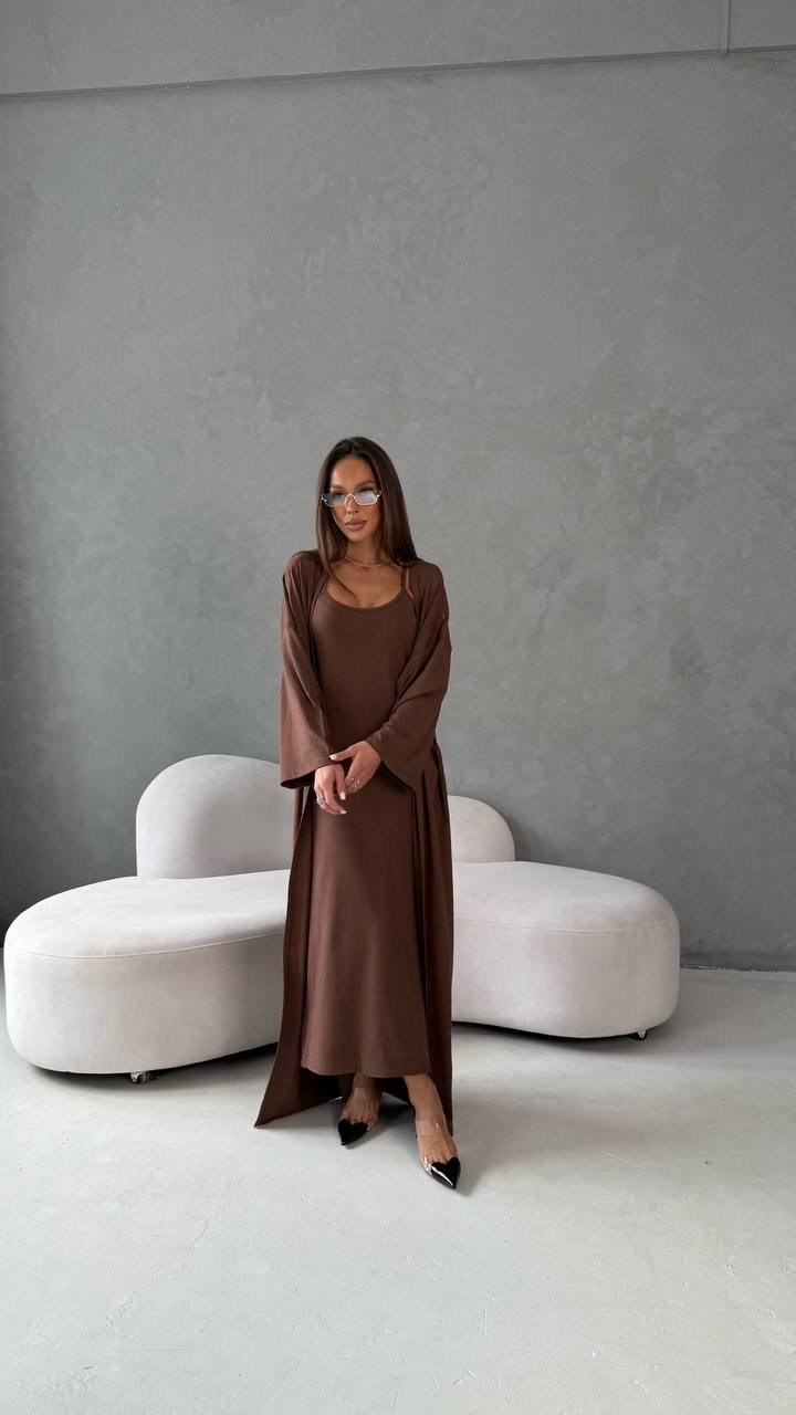 комплект платье и кардиган длинный оверсайз,платье с кардиганом (двойка) молочный,удлиненный кардиган,комплект платье с кардиганом,мусульманская платья