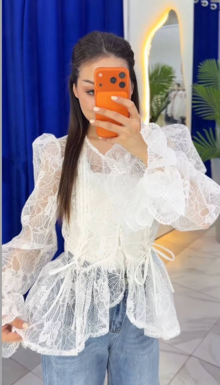 кружевная блузка,женская кружевная блузка,блузка модная,кружевная блузка нарядная disorelle,блузка с оборками