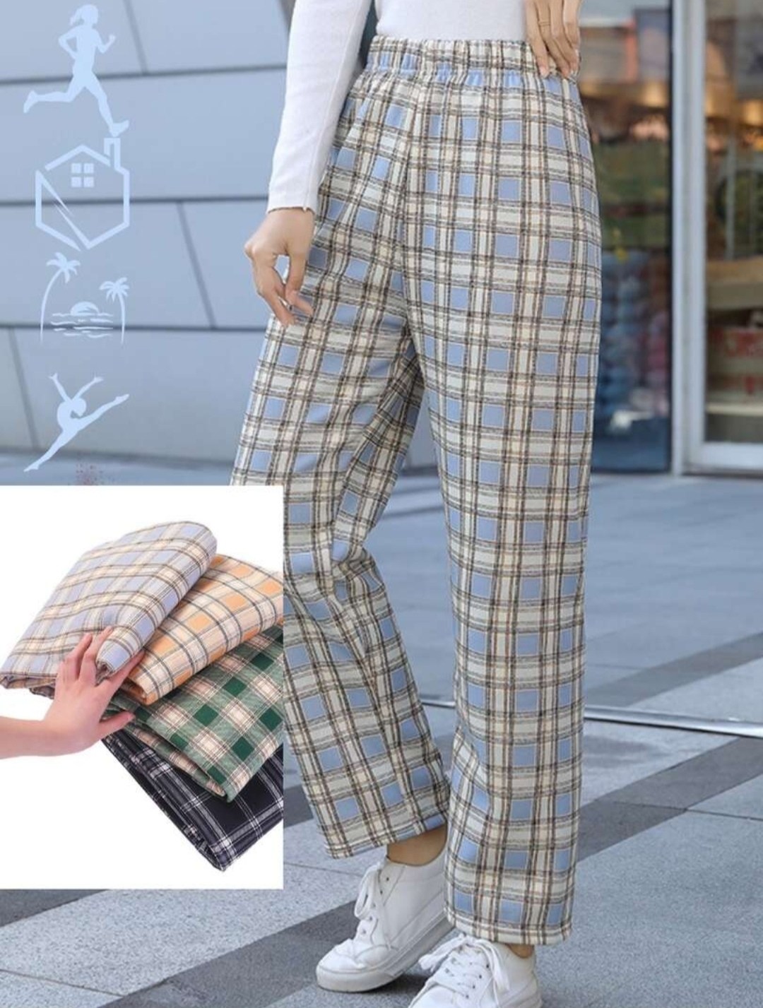 клетчатые штаны широкие,женские клетчатые брюки с широкими штанинами,тонкие клетчатые брюки,клетчатые брюки с широкими штанинами,клетчатые брюки женские широкие