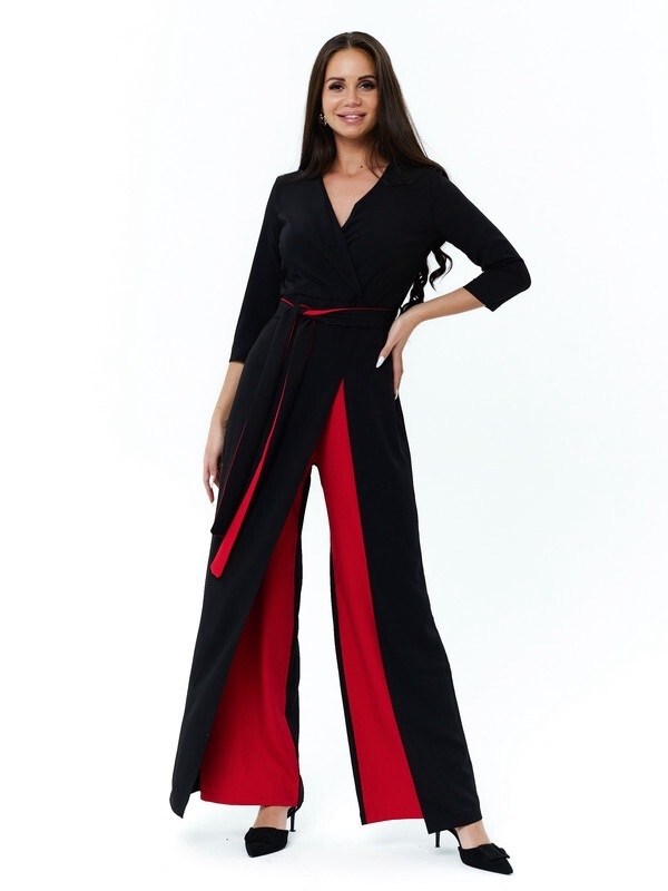 комбинезон жасмин,комбинезон женский вечерний,комбинезон с запахом черный красной отделкой,комбинезон dazzle style жасмин,комбинезон женский dazzle style черный