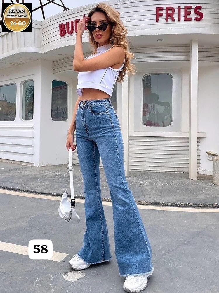 женские джинсы клеш,джинсы клеш 2026,джинсы клеш с высокой талией,женские джинсы клеш с высокой посадкой,голубые джинсы клеш