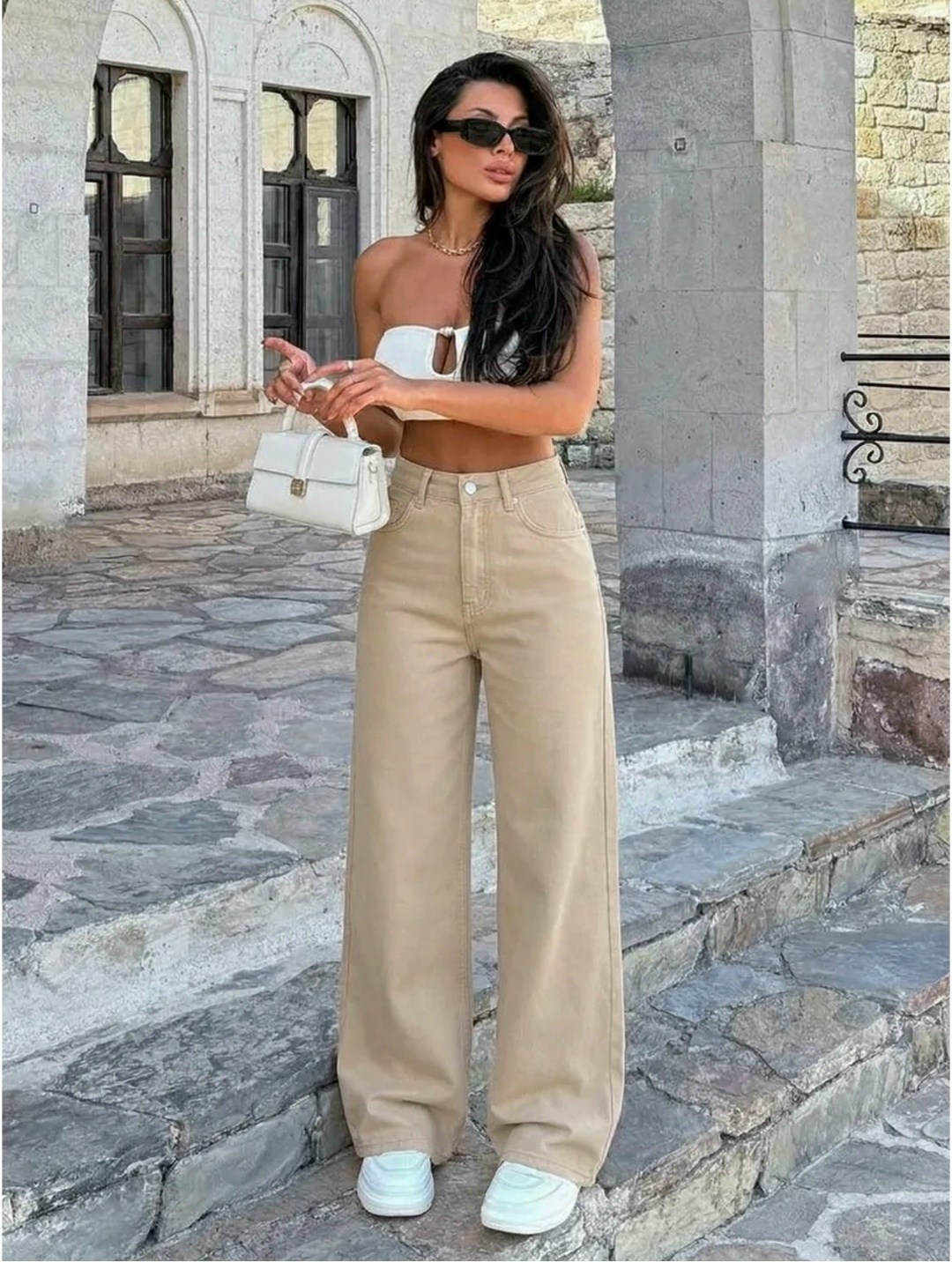 джинсы брюки,модные брюки,бежевые джинсы,джинсы madmext бежевый