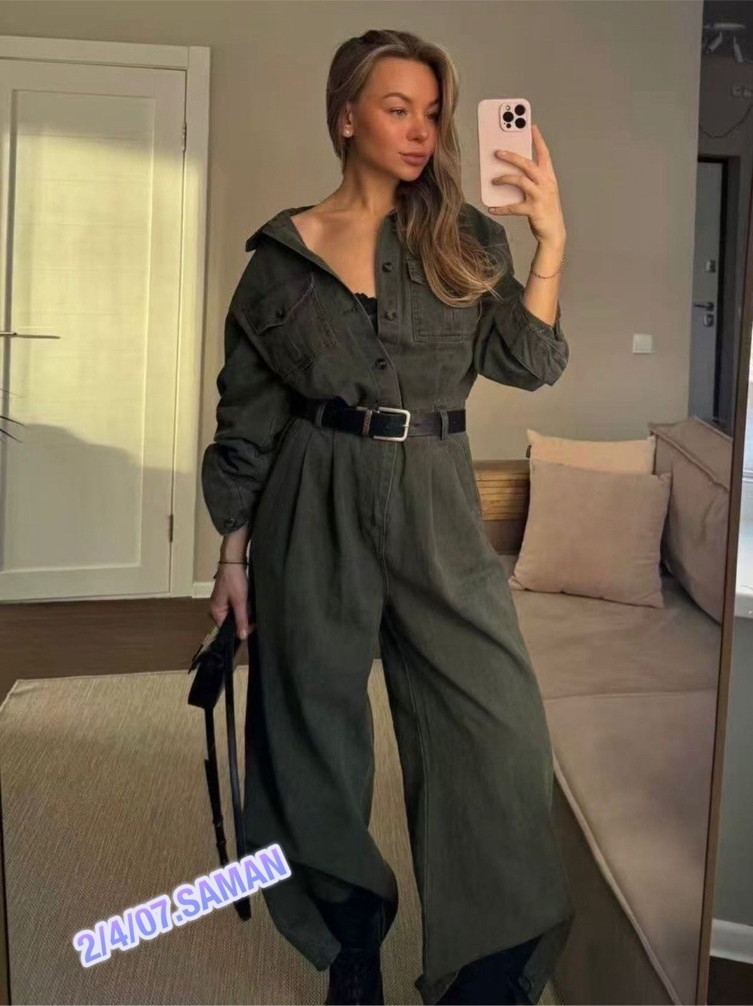 женский комбинезон davydoff 8014 хаки,комбинезон davydoff 8014 хаки,стильный комбинезон из микровельвета,комбинезон женский,комбинезон с брюками