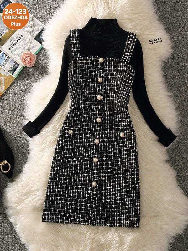 твидовый сарафан,сарафан в клетку,платье в стиле,шерстяное платье,сарафан в клетку зима
